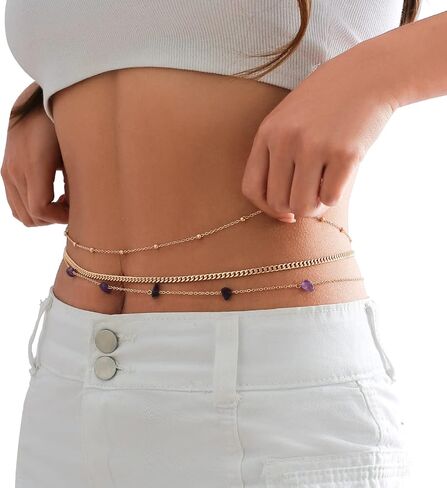 Summer Beach Rhinestone Waist Chain Belt Bikini Simple Beads Belly Chains Necklace Festival Rave Waist Body Chain Jewelry for Women Girls in Saudi Arabia