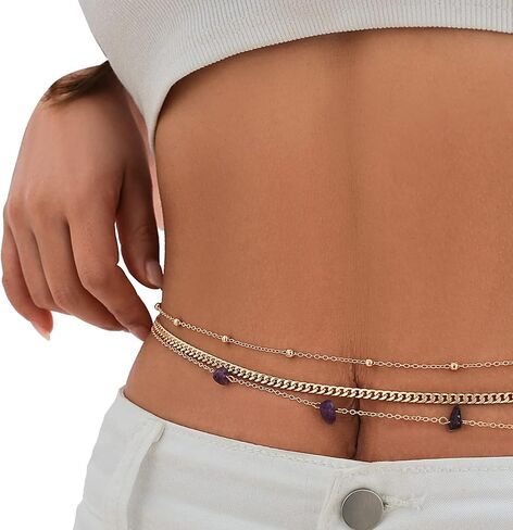 Summer Beach Rhinestone Waist Chain Belt Bikini Simple Beads Belly Chains Necklace Festival Rave Waist Body Chain Jewelry for Women Girls in Saudi Arabia