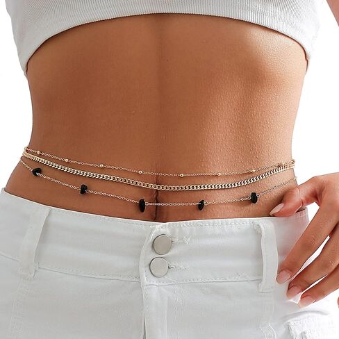 Summer Beach Rhinestone Waist Chain Belt Bikini Simple Beads Belly Chains Necklace Festival Rave Waist Body Chain Jewelry for Women Girls in Saudi Arabia