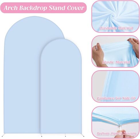 Wedding Arch Cover Set of 2 Beige 2-Sided Round Top Spandex Arch Stand Covers Chiara Arch Cover for Ceremony Birthday in Saudi Arabia