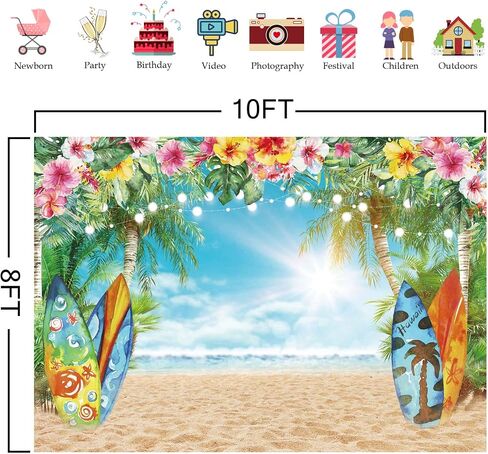 7x5ft البوليستر النسيج الصيف هاواي شاطئ خلفية السماء المحيط الاستوائية زهرة النخيل أوراق ركوب الأمواج خلفية التصوير الفوتوغرافي لوا ألوها حزب الديكور راية صورة الصورة Booth2 in Saudi Arabia