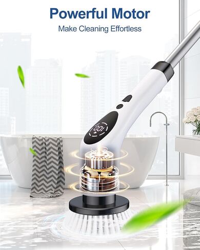 Electric Spin Scrubber, New Upgraded Voice Prompt Cordless Cleaning Brush with 9 Replaceable Brush Heads,3 Adjustable Speeds,Adjustable Extension Long Handle for Bathroom Bathtub Floor Tile in Saudi Arabia