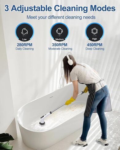 Electric Spin Scrubber, New Upgraded Voice Prompt Cordless Cleaning Brush with 9 Replaceable Brush Heads,3 Adjustable Speeds,Adjustable Extension Long Handle for Bathroom Bathtub Floor Tile in Saudi Arabia