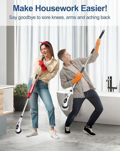 Electric Spin Scrubber, New Upgraded Voice Prompt Cordless Cleaning Brush with 9 Replaceable Brush Heads,3 Adjustable Speeds,Adjustable Extension Long Handle for Bathroom Bathtub Floor Tile in Saudi Arabia