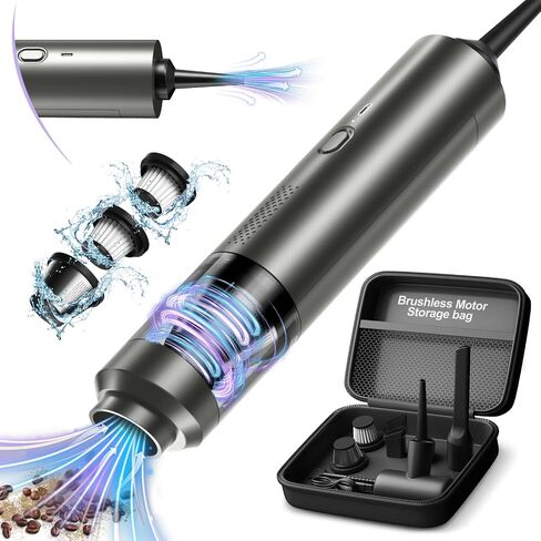 Car Vacuum Cordless Portable: 18000Pa 3 in 1 Brushless Motor Handheld Vacuum Cleaner High Power with Strong Suction Low Noise Lightweight Type-C Vacuum for Car Home Pet Office Cleaning (Black) in Saudi Arabia