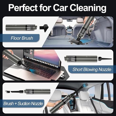 Car Vacuum Cordless Portable: 18000Pa 3 in 1 Brushless Motor Handheld Vacuum Cleaner High Power with Strong Suction Low Noise Lightweight Type-C Vacuum for Car Home Pet Office Cleaning (Black) in Saudi Arabia