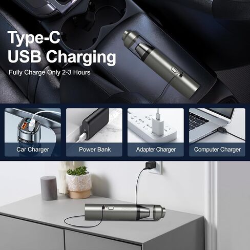Car Vacuum Cordless Portable: 18000Pa 3 in 1 Brushless Motor Handheld Vacuum Cleaner High Power with Strong Suction Low Noise Lightweight Type-C Vacuum for Car Home Pet Office Cleaning (Black) in Saudi Arabia