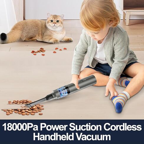 Car Vacuum Cordless Portable: 18000Pa 3 in 1 Brushless Motor Handheld Vacuum Cleaner High Power with Strong Suction Low Noise Lightweight Type-C Vacuum for Car Home Pet Office Cleaning (Black) in Saudi Arabia