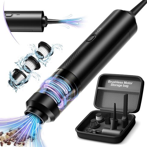 Car Vacuum Cordless Portable: 18000Pa 3 in 1 Brushless Motor Handheld Vacuum Cleaner High Power with Strong Suction Low Noise Lightweight Type-C Vacuum for Car Home Pet Office Cleaning (Black) in Saudi Arabia