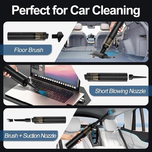 Car Vacuum Cordless Portable: 18000Pa 3 in 1 Brushless Motor Handheld Vacuum Cleaner High Power with Strong Suction Low Noise Lightweight Type-C Vacuum for Car Home Pet Office Cleaning (Black) in Saudi Arabia