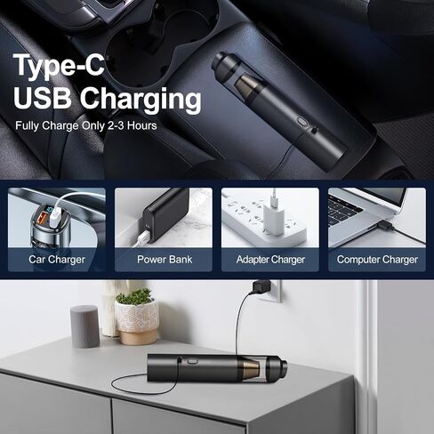 Car Vacuum Cordless Portable: 18000Pa 3 in 1 Brushless Motor Handheld Vacuum Cleaner High Power with Strong Suction Low Noise Lightweight Type-C Vacuum for Car Home Pet Office Cleaning (Black) in Saudi Arabia