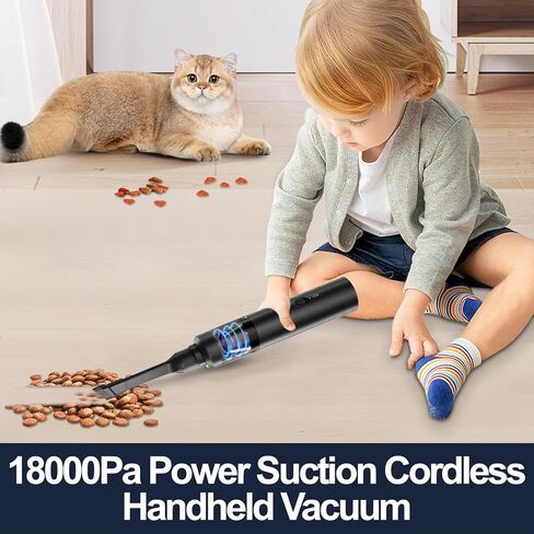 Car Vacuum Cordless Portable: 18000Pa 3 in 1 Brushless Motor Handheld Vacuum Cleaner High Power with Strong Suction Low Noise Lightweight Type-C Vacuum for Car Home Pet Office Cleaning (Black) in Saudi Arabia