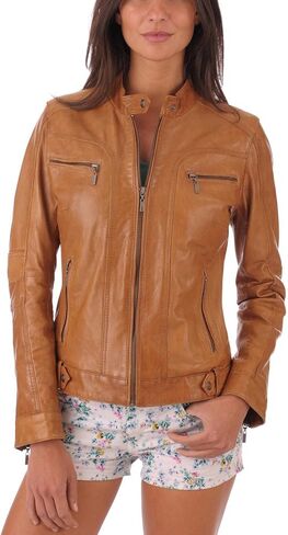Womens Chunky Browny Lambskin Genuine Leather Jacket, Biker Jacket in Saudi Arabia