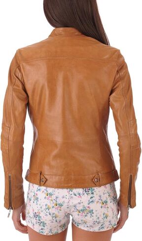 Womens Chunky Browny Lambskin Genuine Leather Jacket, Biker Jacket in Saudi Arabia