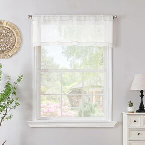Tollpiz Classic Blue Sheer Valance Living Room Curtain Valances Rod Pocket Light Filtering Voile Window Valance Drape for Bedroom, 54 x 16 inches Long, 1 Panel