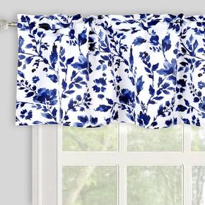 Gray Kitchen Curtains Valance, Watercolor Blossom Flowers Printed Room Darkening Rod Pocket Small Window Curtains Valance for Kitchen Cafe Living Room Bathroom 52" x 18" Gray