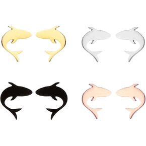 4 Pairs Tiny Whale/Little Shark Stud Earrings Stainless Steel Minimalist Fish Cartilage Ear Piercing Studs Cute Animal Earrings for Women Girls Fashion Jewelry Gifts in Kuwait