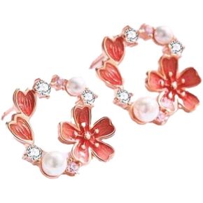 Pink Flower Peach Blossom Ear Studs Earrings Pearl Valentine'S Day Gift for Girlfriend