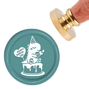 CRASPIRE Happy Birthday Wax Seal Stamp Dinosaur Vintage Sealing Wax Stamps Animal 30mm Removable Brass Head Sealing Stamp with Wooden Handle for Wedding Invitations Graduation Envelope Christmas