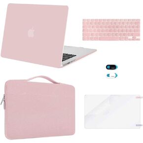 MOSISO Compatible with MacBook Air 13 inch Case (A1369 A1466, Older Version 2010-2017 Release), Plastic Hard Shell Case & Sleeve Bag & Keyboard Cover & Webcam Cover & Screen Protector, Rose Quartz