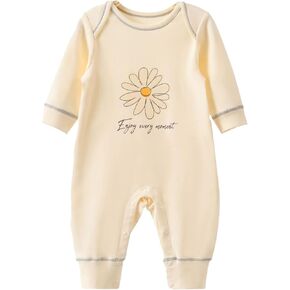 100% Organic Cotton Soft Baby Romper Jumpsuits for Boys and Girls Unisex, Long Sleeve, 0-24 Months