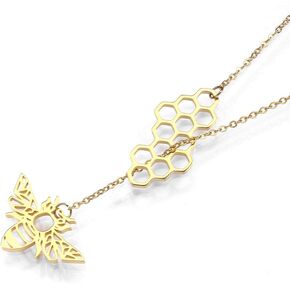 قلادة على شكل قرص العسل من الفولاذ المقاوم للصدأ من الذهب عيار 18 قيراط على شكل حرف Y قابلة للتعديل للنساء in Kuwait