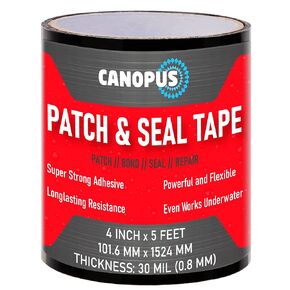 CANOPUS Patch and Seal Tape, Waterproof Tape for Indoor & Outdoor Use, Heavy Duty Thick Rubberized Repair Tape, Fix Leaks on Hoses, Pipes, Gutters, Roofs, Boats, Pools, 4" x 5' Black