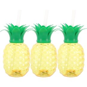 BESTonZON 3PCS Pineapple Cups, 500ML LED Light up Pineapple Cups with Straw and Lid, Hawaiian Fruit Shaped Cups Pineapple Shaped, Tropical Pineapple Sippy Cup Glass Water Cups for Beach Summer Party