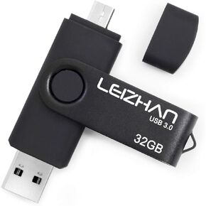 leizhan 32GB Micro USB Flash Drive OTG Photo Stick for Samsung Galaxy S7/S6/S5/S4/S3/Xiaomi/Meizu/HTC/Nokia/Moto/Huawei, 32GB Micro-USB 3.0 Phone Stick, Black