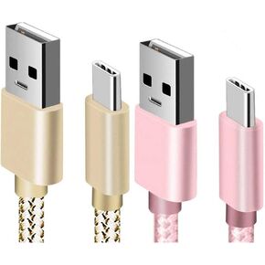 [2Pack] USB Type C Charger Cable Compatible with BlackBerry KeyOne Key2 Evolve EvolveX Google Pixel 2 3 XL Sony Xperia XZ2 XZ3 Samsung Galaxy Note 9 S10 S9+ A9 Star A8+ Data Charging Cord (Gold/Pink)