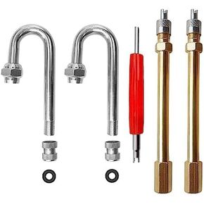 5PCS Dually Valve Stem Extenders Heavey Duty 180 Degree and Straight Metal Dual Wheel Valve Stem Extensions for Truck Tires RV Tires Bike Trailers
