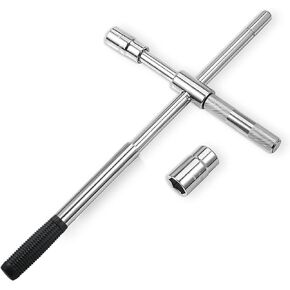 23" Heavy Duty Universal Extended Lug Wrench, 4 Way Lug Nut Wrench with 17/19/21/23mm Sockets, Folding Type Tire Iron Remover, Tire Change Kit, Wheel Wrench, Telescopic & Detachable Design