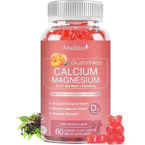 1200mg Calcium Gummies with D3,K2,Zinc - Plant Complex Calcium Magnesium Supplement with Glycinate,Potassium,Vitamin C &whole Natural Food for Bone & Immune Support- Chewable Gummy Sugar-Free -(1pack)