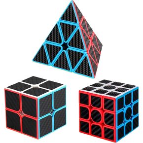 Speed Cube Set 3 Pack Cube Bundle 2x2 Speed Cube 3 by 3 Cube Puzzle 3x3 Pyramid Triangle Cube Bundle Hand Puzzles Toys for Kids and Adults by AHYUAN (Black)