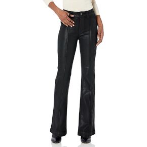 PAIGE Women's Clean Front High Rise Laurel Canyon with Pintucks Flare in Black Fog Luxe Coating