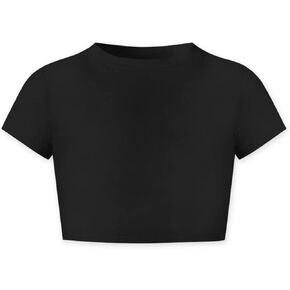 Betusline Girls & Women Crop Tops Summer T Shirt Crewneck Short Sleeve Rolled Cuffs Fashion Shirts Tee