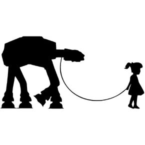 Little Girl Walking at-at - Vinyl 6 Inches Wide (Color: Black) Decal Laptop Tablet Skateboard Car Windows Stickers