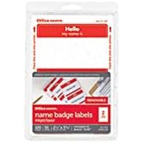 Office Depot® - Badges - Hello Name Badge Labels, Red Border - 2-11/32" x 3-3/8" - Red - BX of 100