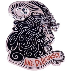 Live Deliciously Black Thomas Witch Wiccan Baphomet Goat Head Devil Moon 1.6" Enamel Pin Badge