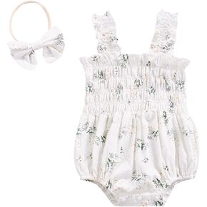Baby Girl Floral Romper Linen Bubble Romper Muslin Onesie Jumpsuit Boho Outfit Cute Newborn Summer Clothes
