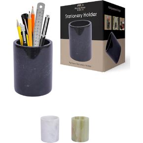 Marble Pen Holder For Desk Top- Durable and Stylish Marble Desk Pencil Holder Organizer - Perfect pencil cup, pen cup, and desk cup holder for desk, Makeup Vanity, and Bathroom - Black