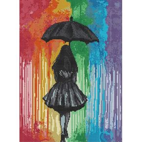 Bilrost Luxury 14ct Floral Cross Stitch Kit for Enthusiasts: Premium DIY Embroidery for Elegant Home Decor & Gifts-Girl with The Umbrella 14.17 x 18.5 inch