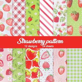 CIEOVO 24 Sheet Strawberry Pattern Paper Pack Strawberry Specialty Paper Double-Sided Decorative Craft Paper for Berry Sweet Strawberry Theme Birthday Shower DIY Scrapbook Card Making Decoration