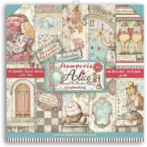 Stamperia International Mini Scrapbooking Pad-Double Face-Alice Through The Looking Glass, 8 x 8 inches, Various