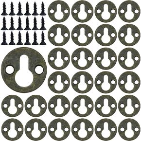 Luckycivia 60Pcs Metal Round Type Keyhole Shelf Brackets Hangers, Picture Frame Hanging with Screws (Bronze Tone)
