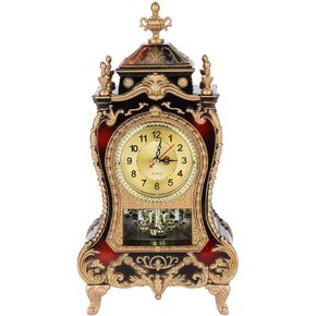 Wifehelper Vintage Style Plastic Table Clock, Brown, Analog Display, 12 Songs, Wall Mountable, 6.5" x 3.35" x 12.6"