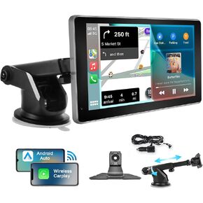 Podofo Wireless Apple CarPlay Car Stereo, Portable CarPlay Radio with 7" IPS Touchscreen Support Android Auto, Mirror Link, Navigation, Bluetooth, Voice Control, FM/AUX Transmit, Car Audio Receiver