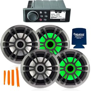 Fusion MS-RA70 Marine Receiver with 2 Pairs of Fusion EL-FL651SPG 6.5" Marine Coax Gray Sport Grills
