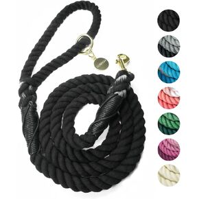 DJANGO Cotton Rope Dog Leash | 5 FT Ombre Rope Leash for Small Medium and Large Dogs with Custom Colors, Whipped Ends, and Beautiful Gold and Silver Hardware (Black Gray Ombre)
