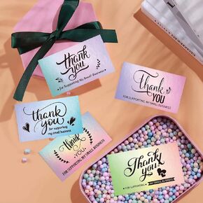 Thank You Cards and Stickers Set, 50 pcs Thank You Business Card + 500 Thank You Roll Labels Holographic Rainbow Thank You for Supporting My Small Business Cards and Stickers Appreciation Note Cards in Kuwait